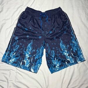 Nike Swimsuit For Boys Size XL Blue Flames Fire Beach Summer